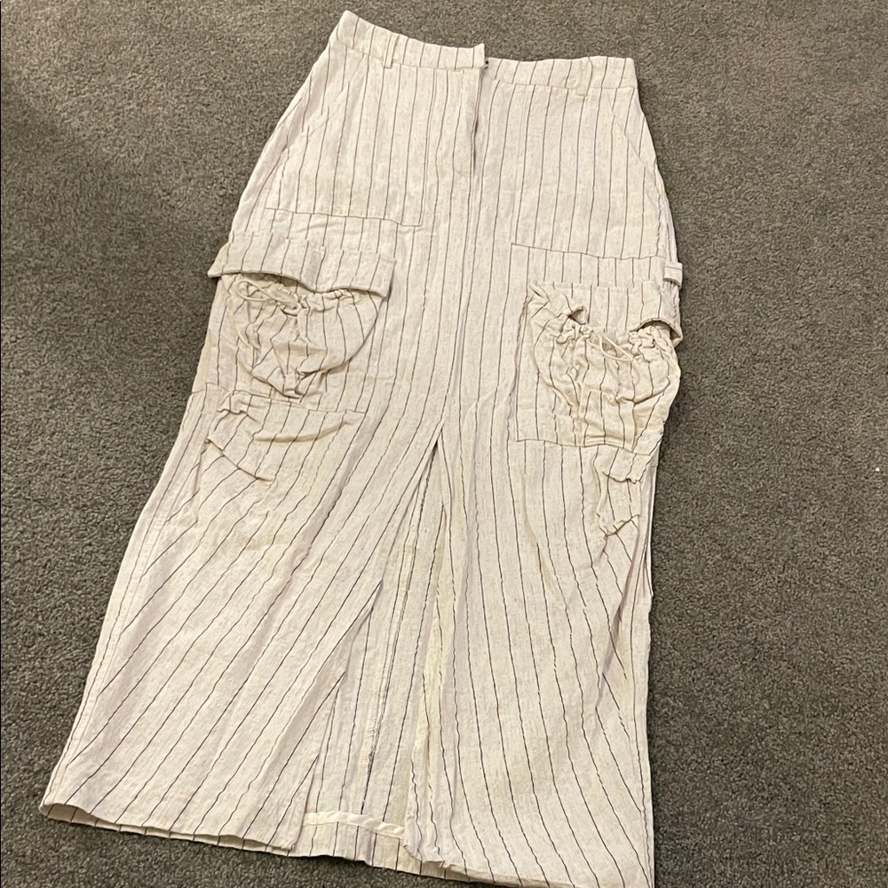 Emory Park Cream stripe cargo maxi Skirt with Stripes XS
